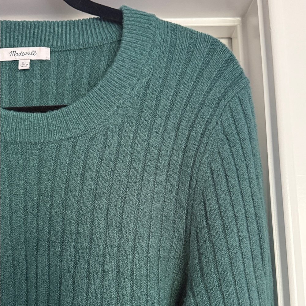 Madewell Ribbed Crewneck Sweater in Teal Green